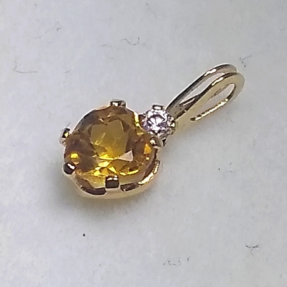 Mini 14KT Gold Citrine Heart & Diamond Vntg Charm / Pendant Clyde Duneier - Picture 3 of 5